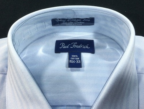 NEW 2 PAUL FREDRICK FRENCH CUFF EUROPEAN COTTON DOBBY STRIPE DRESS SHIRT 15.5-33 - Picture 5 of 11