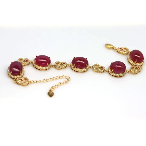 Heated Gemstones Red Ruby & Cubic ZIrconia 925 Sterling Silver Bracelet 9.0" - Picture 4 of 5