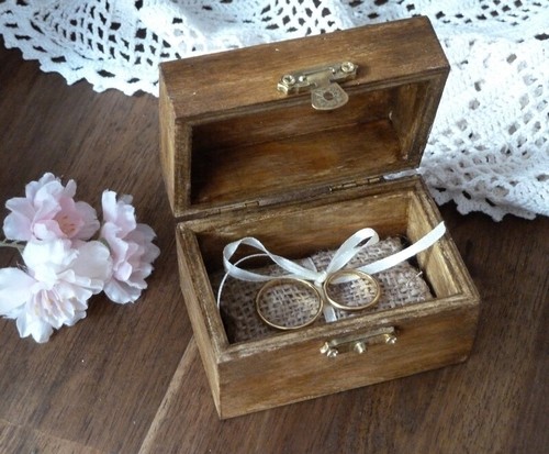 Boîte à Bagues De Mariage. Boîte En Bois Rustique. Porte-Anneaux Champêtre. - Imagen 17 de 18