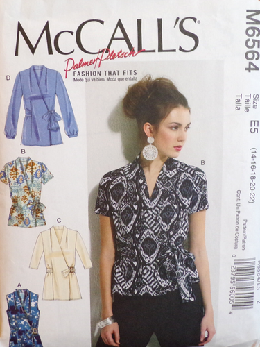 McCall's Sewing Pattern M6564 Misses Tops Wrap Front Variations Sizes 14-22 CUT
