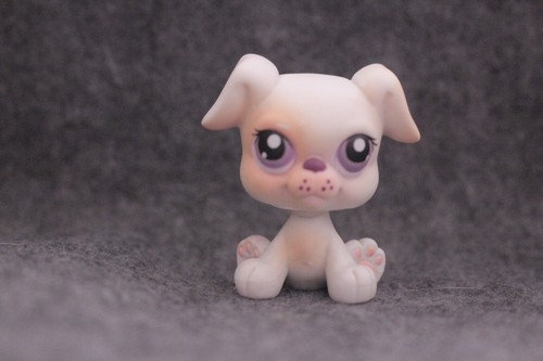 Littlest Pet Shop LPS Authentic White Orange Spotted Sitting Boxer Dog #437