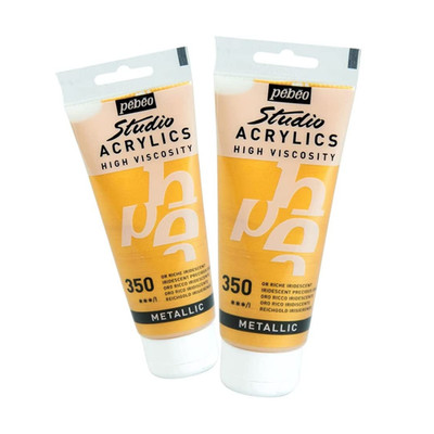 Pebeo Studio Acrylics- 2 Pack 100ml Iridescent Precious Gold Paint for Mixed Art