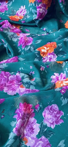 Teal Green Multicoloured Floral Print Chiffon Fabric 58'' PRICE PER METER - Picture 1 of 2