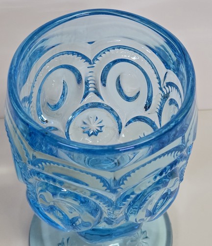 Vintage LE Smith Glass Moon & Star Teal Blue Water Wine Goblet 6" - Picture 6 of 11