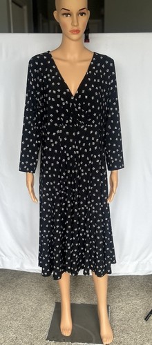 Lauren Ralph Lauren Damen schwarz/weiß V-Ausschnitt Kleid Größe 14W
