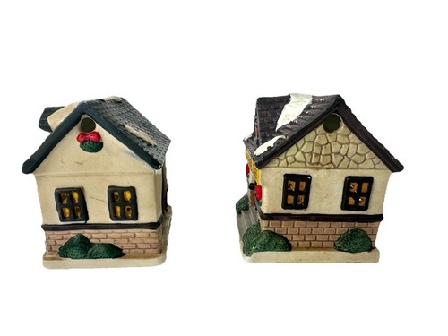 Juego de 2 candelabros vintage de cerámica para casa de pueblo de Navidad con luz de té - Imagen 2 de 5