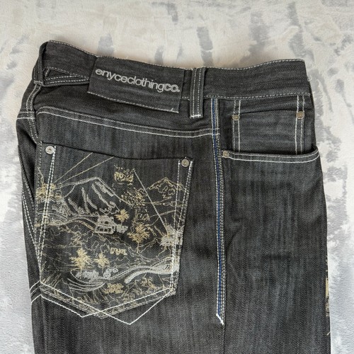 Jeans vintage Enyce uomo 32x29 grigio Y2K lavaggio sbiadito ricamato regolare dritto - Foto 11 di 14