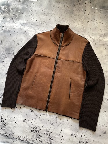 Rare Vintage Kenneth Cole Lambskin Leather Wool Zip Up Brown Jacket Size 52 - Picture 2 of 14