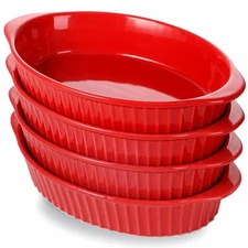 Porcelain Small Oval Au Gratin PansSet of 4 Baking Dish Set for 1 or 2 person...