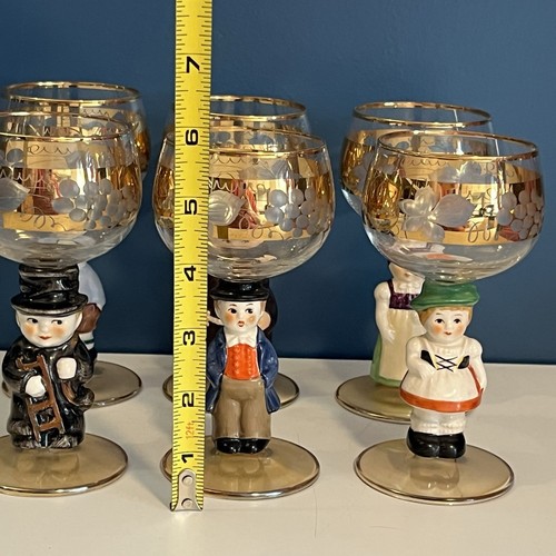 Vintage Hummel Goebel 6pc Figurine Cordial Glasses West Germany Gold Gilt Design - Picture 14 of 14