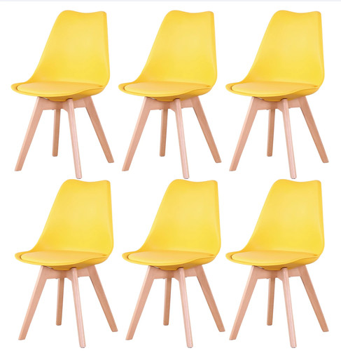 6er Set Esszimmerstühle skandinavisch Retro PU Sitz Holzbeine Küchenstühle - Bild 7 von 13