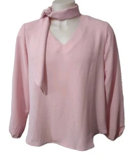 Kasper Blouse Women's Size XL Top  Long Sleeve  Pink  Polyester V-Neck With Tie 
