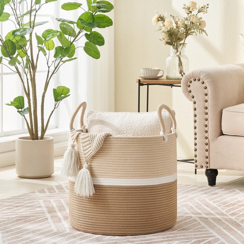 Cesta de manta grande (18"x18"x16"), cesta tejida para ropa de bebé para almacenamiento, cuna... - Imagen 6 de 7