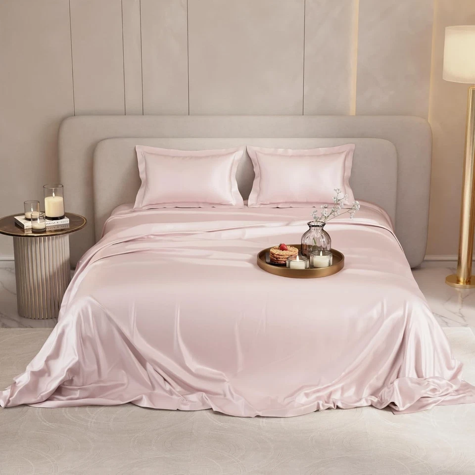 Silk Double Bedsheet with 2 Pillow Covers Premium Bedding Set Blushing Pink - Image 2 of 4