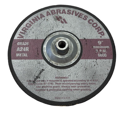 Virginia 9'' x 1/4'' x 5/8-11 Metal Grinding Wheel Aluminum Oxide 24 Grit USA Made