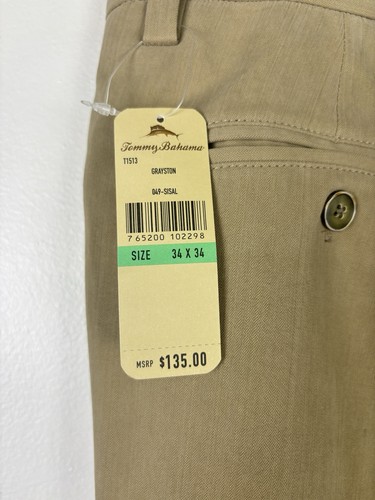 Pantaloni cachi pieghettati misto seta Tommy Bahama taglia 34 x 34 nuovi con etichette $ 135 - Foto 7 di 10