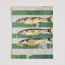 Vintage Sardine Art Print – Coastal Kitchen Wall Decor – Nautical Fish Poster 