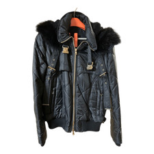 Balmain Black Quilted Fur Hoodie Jacket Women's Excellent Condition