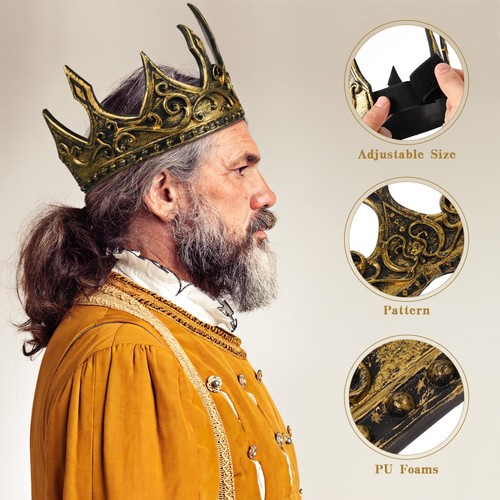 King Crown for Men PU Foam Medieval King Crown Halloween Costume Prop - Picture 11 of 12
