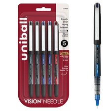 Uni-Ball Vision Needle Rollerball Pens, Assorted Pens Pack of 5, Micro Point Pen