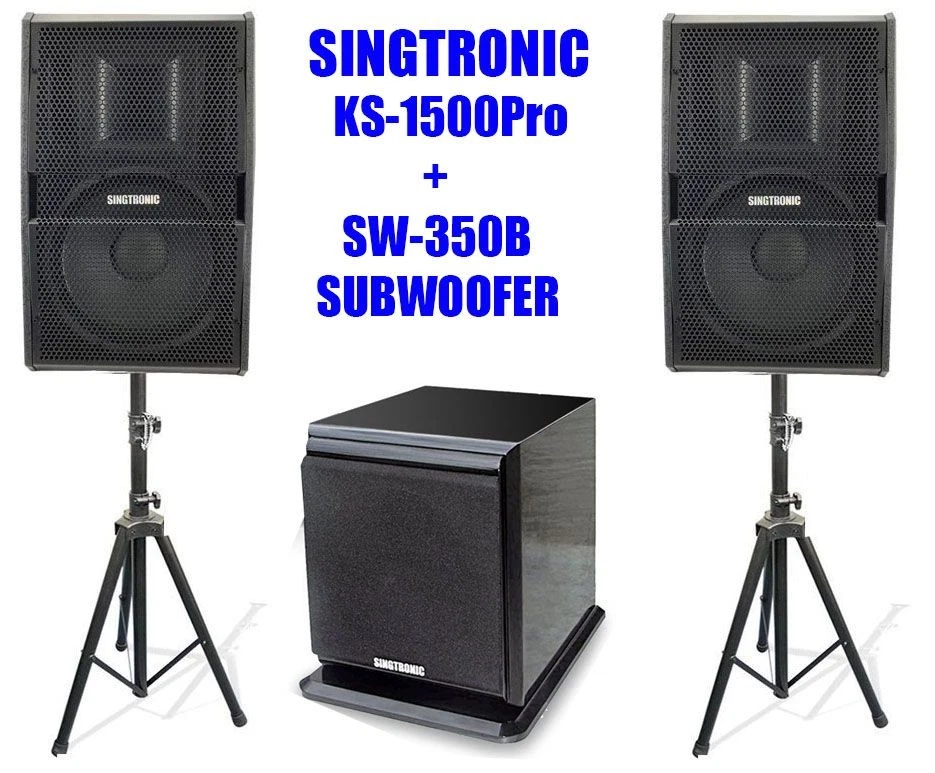 Singtronic KS-1500Pro Professional 1500W + 1500W Vocalist Karaoke Speaker + Singtronic SW-350B Power Subwoofer Package - Thumbnail 5