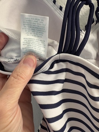 Kona Sol Swimsuit Women Medium Navy Blue White Striped String One-Piece EUC - Picture 8 of 8