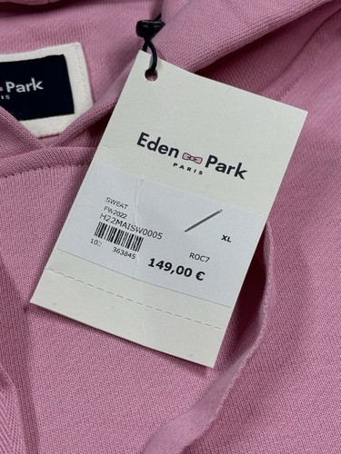Eden Park Mens Hoodie XL Pink Knit Elbow Patches Draw String Pocket Designer Tag - Picture 4 of 19