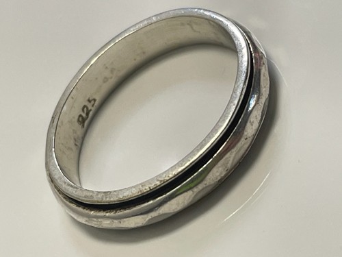 Sterling silver '925' hammered effect SPINNING meditation ring band size P 1/2 - Picture 7 of 18