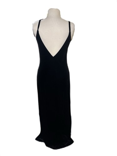 Vintage My Michelle Women's Black Velvet Strap Maxi Dress Sz M Goth Y2K Slit - Picture 2 of 3