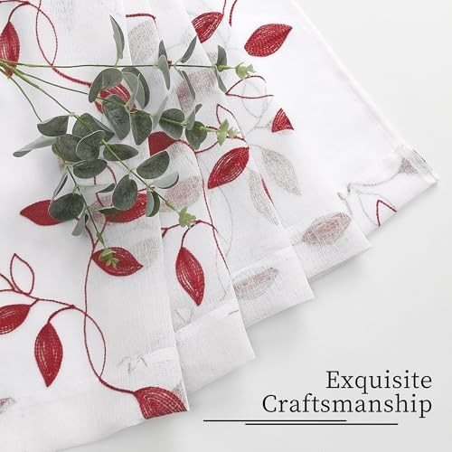 Burgundy Red Leaf Sheer Curtain Leaves Embroidered Living Room Short Curtains - Picture 7 of 7