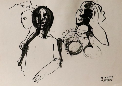 Abstract ink painting nude women figures signed - Picture 2 of 10