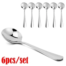 6pcs/set Spoons Round Stainless Steel Bouillon Spoon Table Serving Cooking