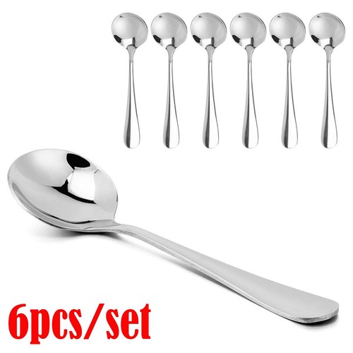 6 pz/set Cucchiai Rotondi Acciaio Inox Brodo Cucchiaio Servizio Tavola Cucina - Foto 1 di 10