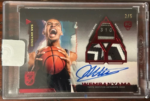 VICTOR WEMBANYAMA 2024 TOPPS 3 PATCH ROOKIE ON CARD AUTO RC RPA RED /5 TAG WOW