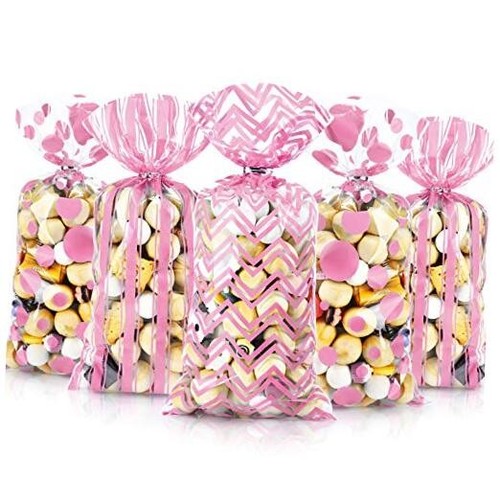 105 Pcs Baby Shower Cellophane Treat Bags Gender Reveal Candy Bag Light Pink