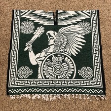 Poncho-Serape- Gab n Escudo Nacional Y Guerrero Azteca. Color Verde 34.99