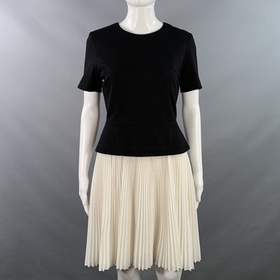 Jason Wu Größe 6 Schwarz Weiß Farbblock Peplum Falten Cocktailkleid