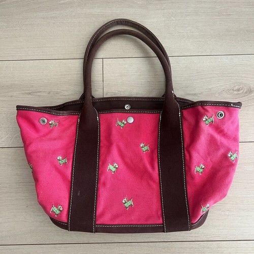 J. Crew Canvas Beuteltasche Tasche rosa braun Scottie Dog Designs Taschen Druckknopf