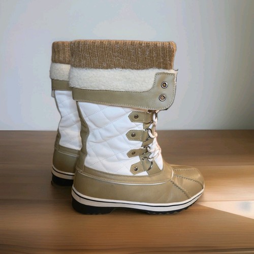 Dream Pair 3M Thinsulate Größe 10 Monte_02 weiß & hellbraun halbhohe Winterstiefel - Bild 2 von 6