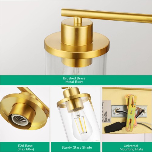 Fixtures 2 Light Gold Bathroom Vanity Light Modern Wall Sconces with Clear Glass - Picture 4 of 8