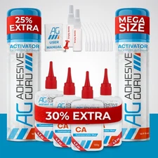 Adhesive Guru CA Glue with Activator Kit (4x4.5 oz + 2x16.9 fl.oz) Profession...