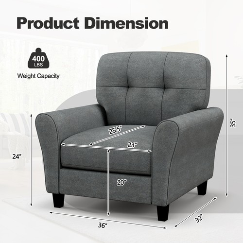 2PCS Upholstered Modern Accent Chair Mid-Century Armchair w/Rubber Wood Legs - Picture 2 of 9
