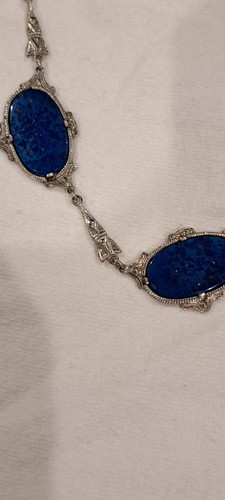Antiguo collar vintage Art Deco de vidrio azul firmado en Alemania - Imagen 10 de 11