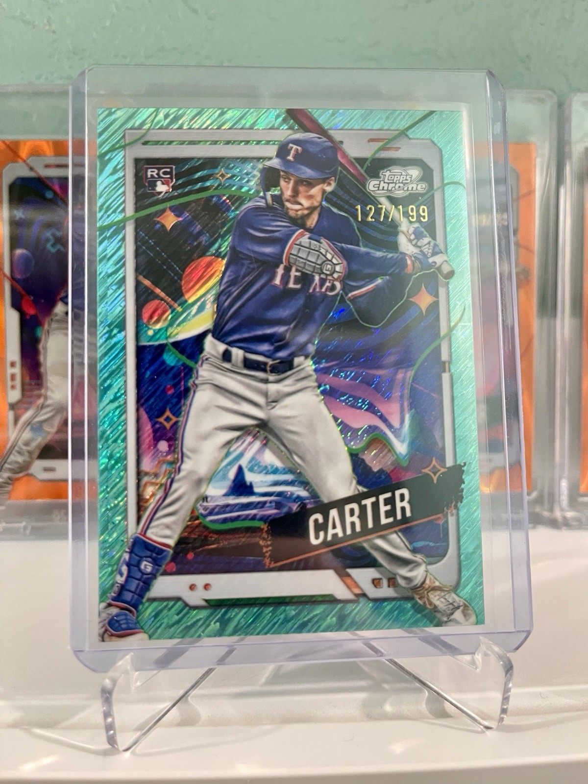 2024 Topps Cosmic Chrome - Evan Carter #186 Aqua Equinox Refractor /199 (RC)