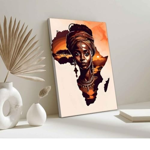 Schwarze Frau Wandbild Afroamerikanische Malerei Dekor Bilder 10L" x 8W" Leinwand - Bild 5 von 6