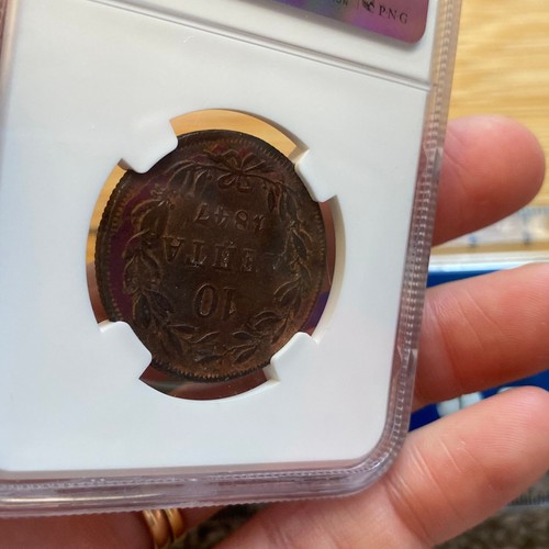 NGC Slabbed Greece 10 Lepta 1847 VF Details Corrosion (ref #57) - Picture 5 of 8