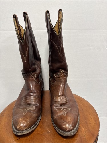 Vintage Tony Lama Brown Western Cowboy Boots Style 5084 Men's 11 E Made In USA - Picture 1 of 7