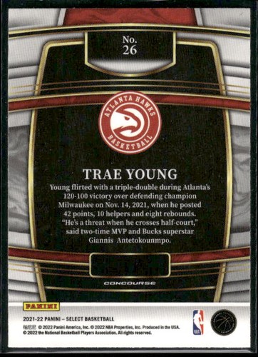 2021-22 Panini Select #26 Trae Young Blue (Retail Base) - Picture 2 of 2