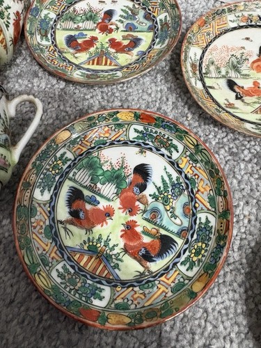 Vintage Chinesische Kaffeetasse und Untertasse 5er Set Made In China. Hühnergarten - Bild 6 von 11