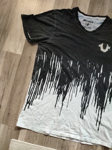 True Religion Tee Shirt Adult Size XS Black White Logo Crew Neck Drippy - Picture 2 of 8